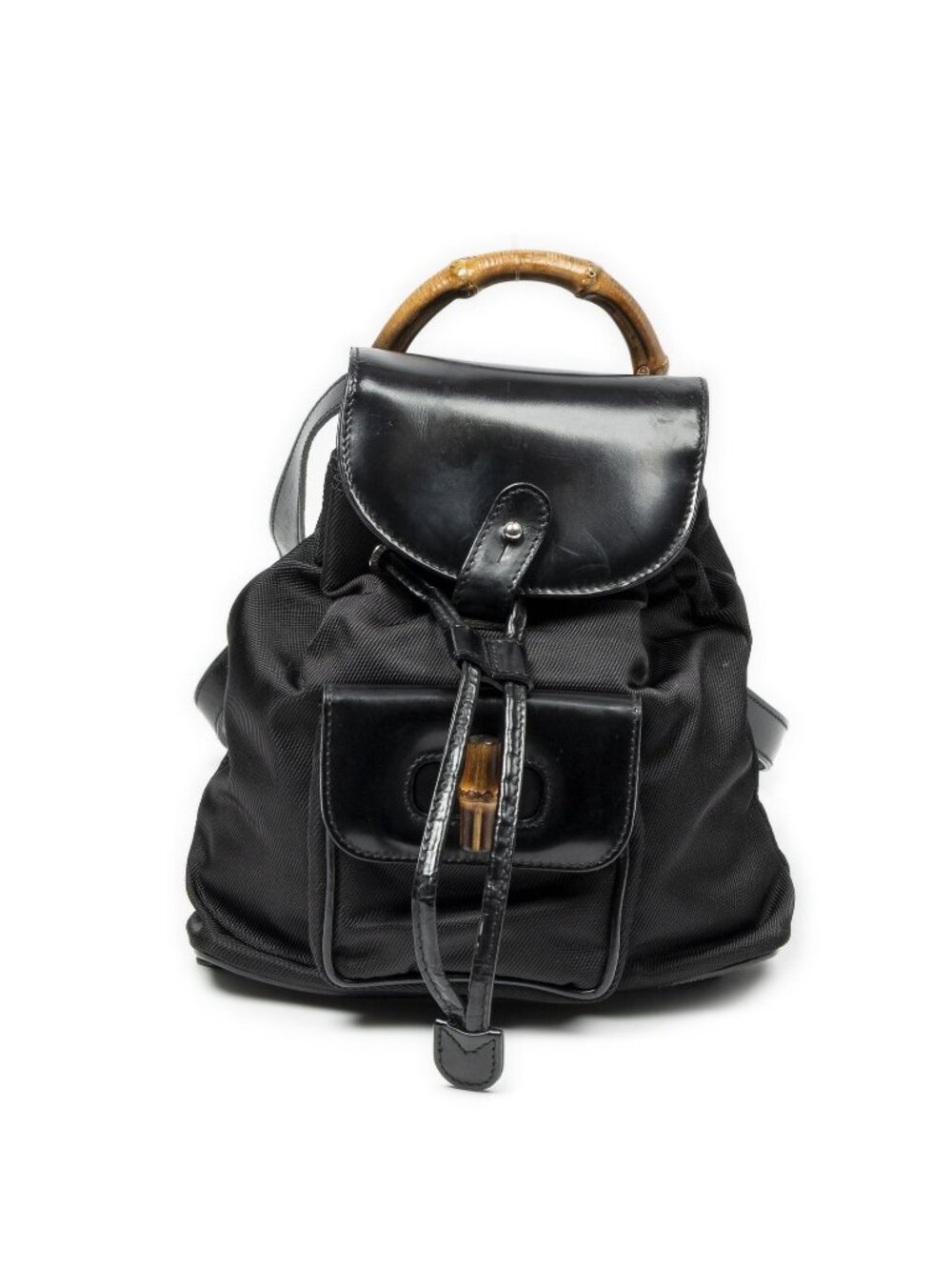 Gucci Mini Bamboo Backpack Black Nylon Canvas